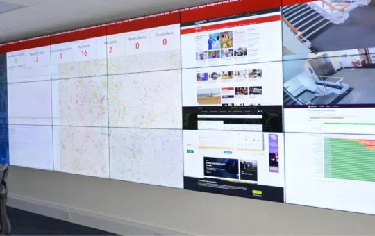 Screens on wall for video wall operation